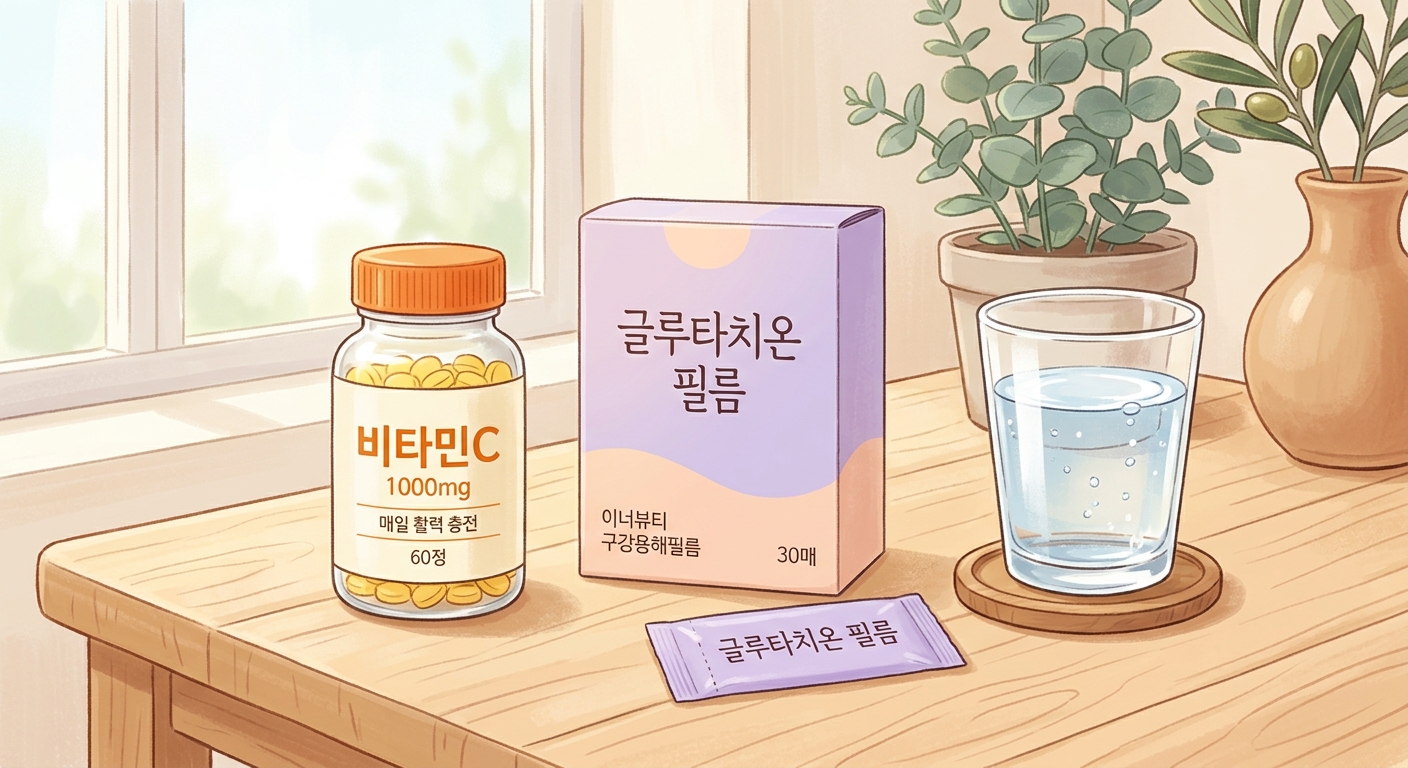 비타민C와 글루타치온 보충제 조합 섭취를 위한 제품 구성
